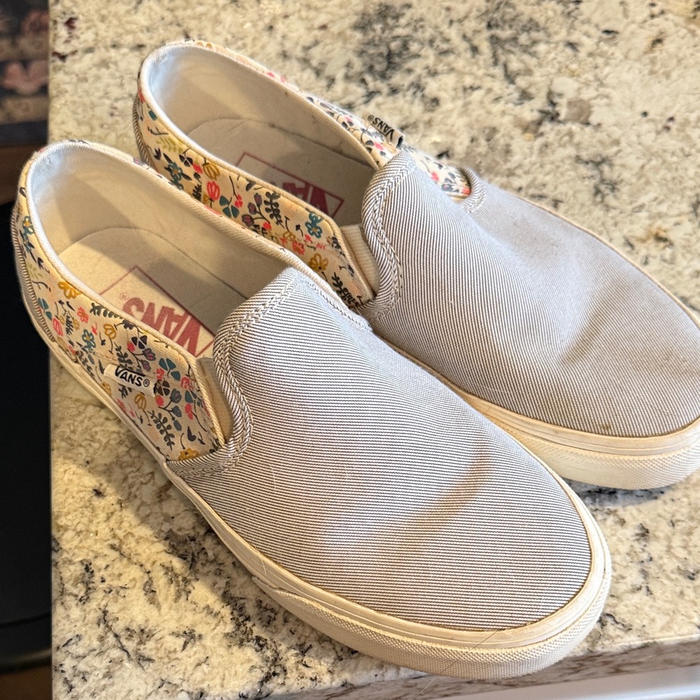 Vans striped and floral slip ons
